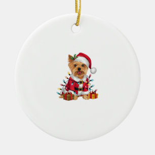 Xmas Lighting Santa Yorkshire Terrier Dog Christma Ceramic Ornament