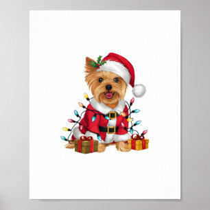 Xmas Lighting Santa Yorkshire Terrier Dog Christma Poster