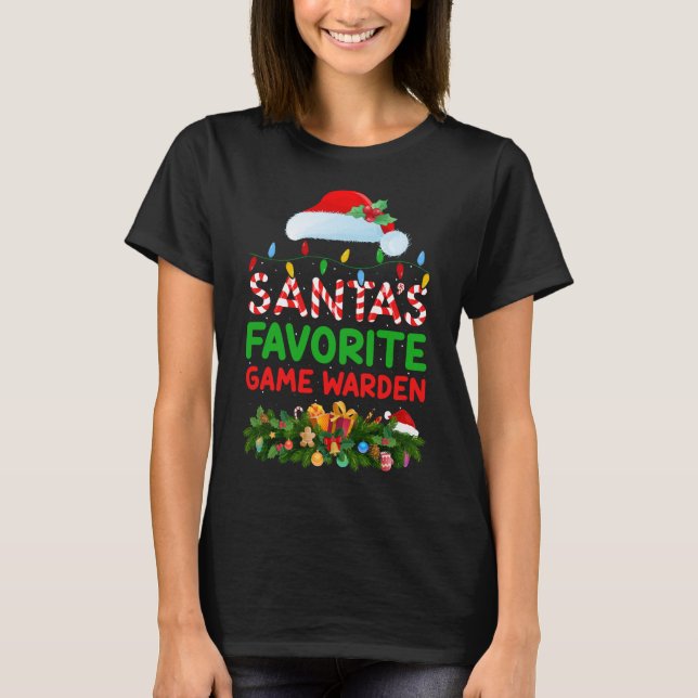 Xmas Lighting Santa's Favourite Game Warden Christ T-Shirt (Front)