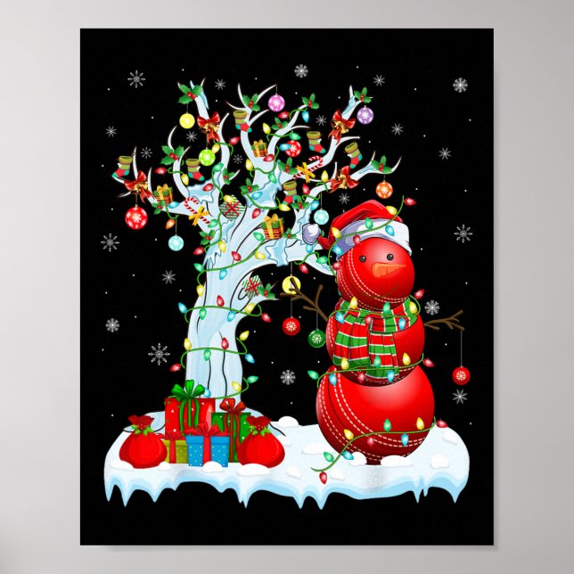 Xmas Lighting Tree Funny Snowman Cricket Ll Christ Poster (Front)