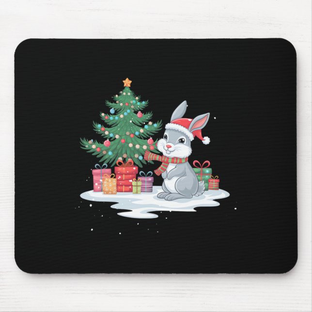 Xmas Lighting Tree Santa Hat Rabbit Bunny Christma Mouse Pad (Front)