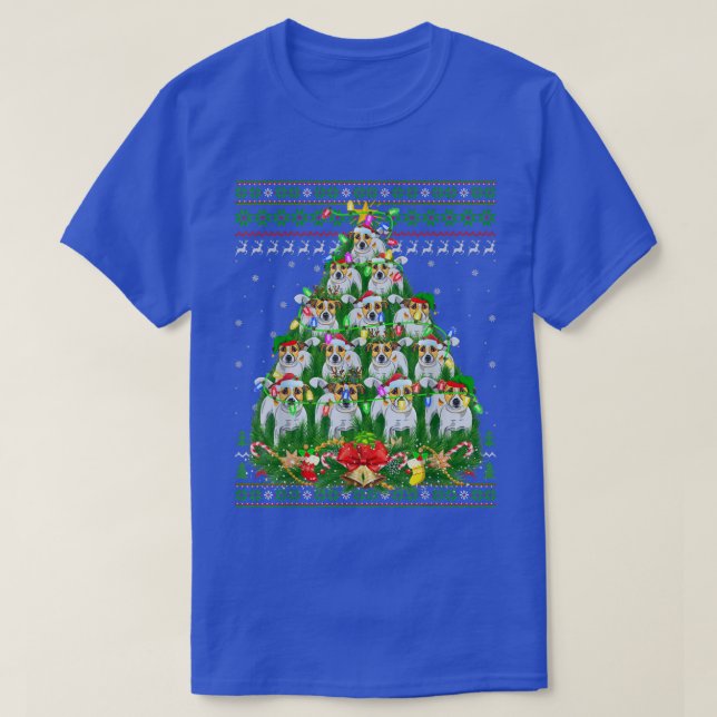 Xmas Lighting Tree Santa Jack Russell Terrier Ugly T-Shirt (Design Front)