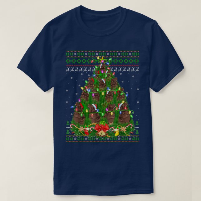 Xmas Lighting Tree Santa Newfoundland Dog Ugly Chr T-Shirt (Design Front)