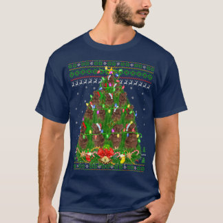 Xmas Lighting Tree Santa Newfoundland Dog Ugly Chr T-Shirt