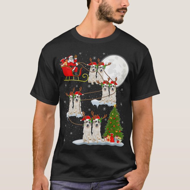 Xmas Lighting Tree Santa Riding Great Pyrenees Chr T-Shirt (Front)