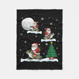 Xmas Lighting Tree Santa Riding Ison Dart Frog Chr Fleece Blanket