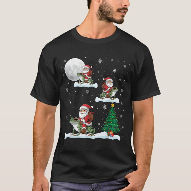 Xmas Lighting Tree Santa Riding Ison Dart Frog Chr T-Shirt (Front)