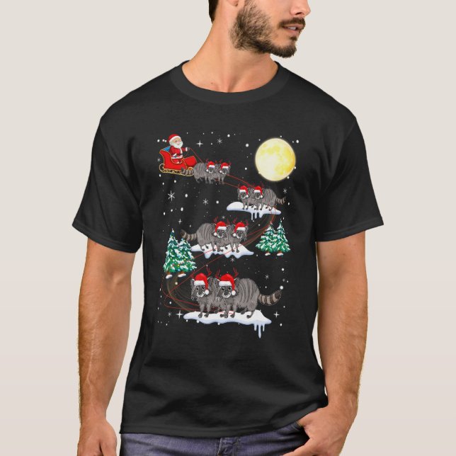 Xmas Lighting Tree Santa Riding Raccoon Christmas T-Shirt (Front)