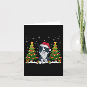Xmas Lights Border Collie Dog Santa Hat Christmas Card