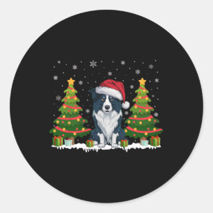 Xmas Lights Border Collie Dog Santa Hat Christmas  Classic Round Sticker