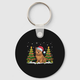 Xmas Lights Brussels Griffon Dog Santa Hat Christm Keychain