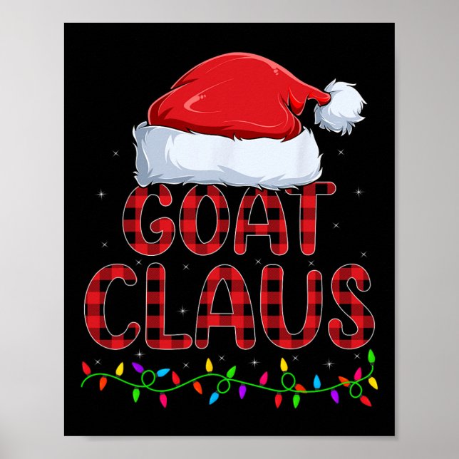 Xmas Lights Buffalo Plaid Goat Santa Claus Christm Poster (Front)