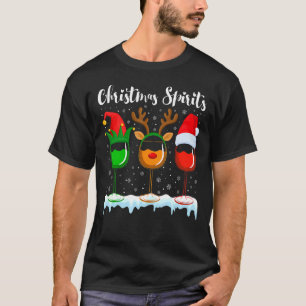 Xmas Lights Elf Christmas Spirits Glasses Of Wine T-Shirt