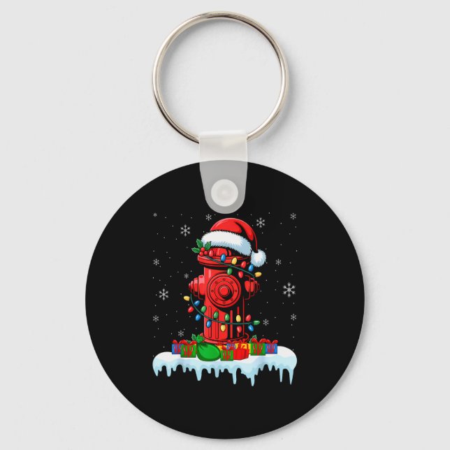 Xmas Lights Fire Hydrant Firefighter Christmas  Keychain (Front)