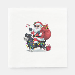 Xmas Lights Funny Santa Riding Border Terrier Dog  Napkin