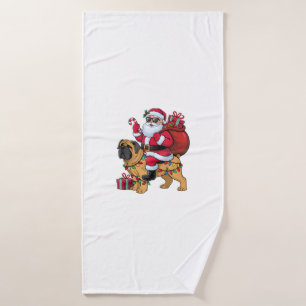 Xmas Lights Funny Santa Riding English Mastiff Dog Bath Towel
