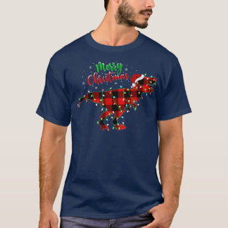 Xmas Lights Matching Buffalo Plaid Dinosaur T Re C T-Shirt