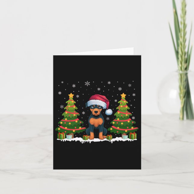 Xmas Lights Miniature Pinscher Dog Santa Christmas Card (Front)