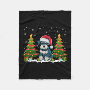 Xmas Lights Miniature Schnauzer Dog Santa Christma Fleece Blanket