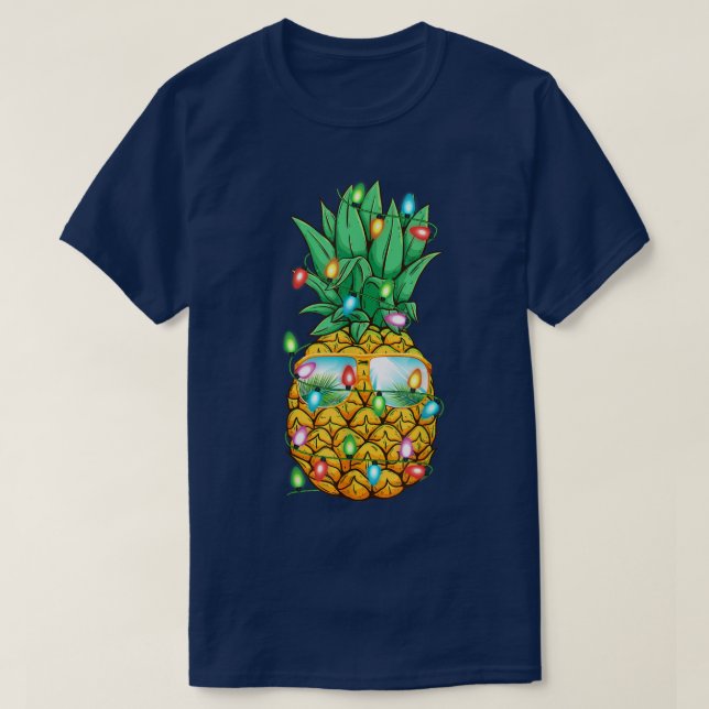 Xmas Lights Pineapple Sunglasses Summer Christmas  T-Shirt (Design Front)