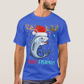Xmas Lights Reindeer Santa Merry Fishmas Fish Chri T-Shirt