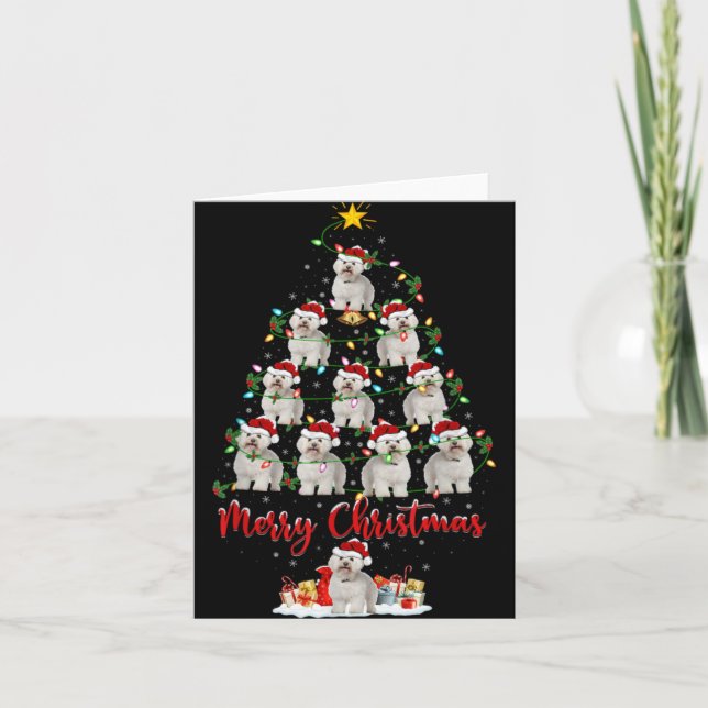 Xmas Lights Santa Bichon Frise Dog Christmas Tree  Card (Front)