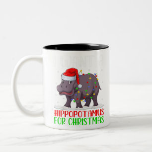 Xmas Lights Santa Brontosaurus Dinosaur Christmas Two-Tone Coffee Mug