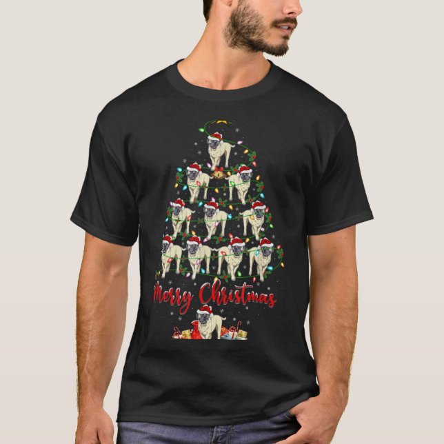 Xmas Lights Santa English Mastiff Dog Christmas Tr T-Shirt (Front)