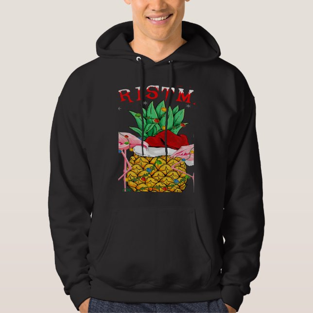 Xmas Lights Santa Flamingo Pineapple Merry Christm Hoodie (Front)