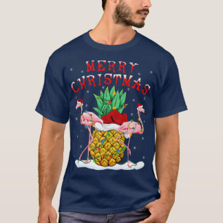 Xmas Lights Santa Flamingo Pineapple Merry Christm T-Shirt