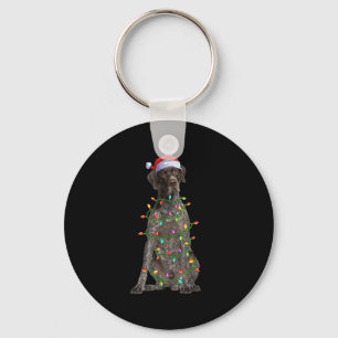 Xmas Lights Santa German Shorthaired Inter Dog Chr Keychain