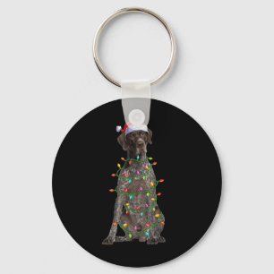 Xmas Lights Santa German Shorthaired Inter Dog Chr Keychain