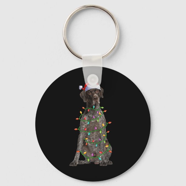 Xmas Lights Santa German Shorthaired Inter Dog Chr Keychain (Front)