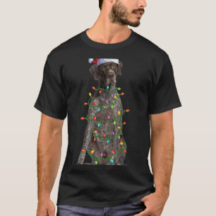 Xmas Lights Santa German Shorthaired Inter Dog Chr T-Shirt
