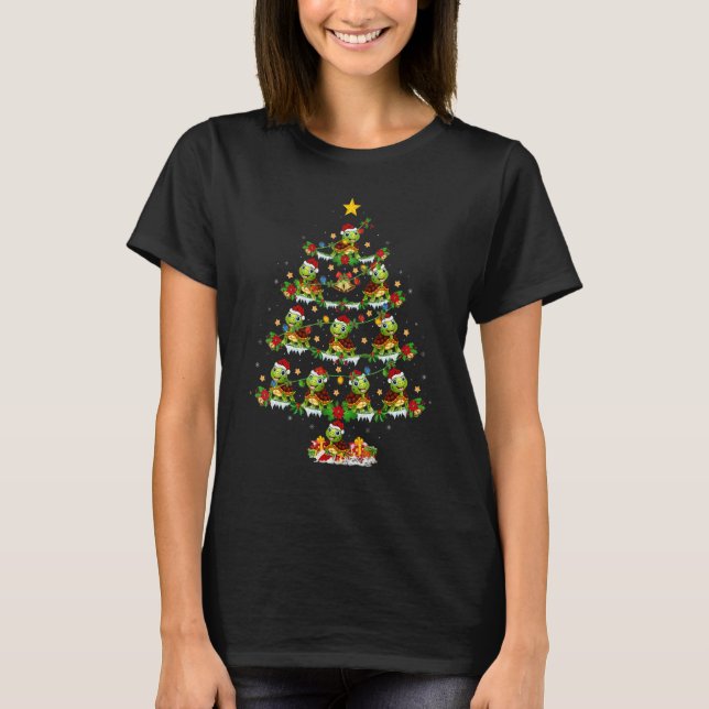 Xmas Lights Santa Giant Tortoise Christmas Tree T-Shirt (Front)