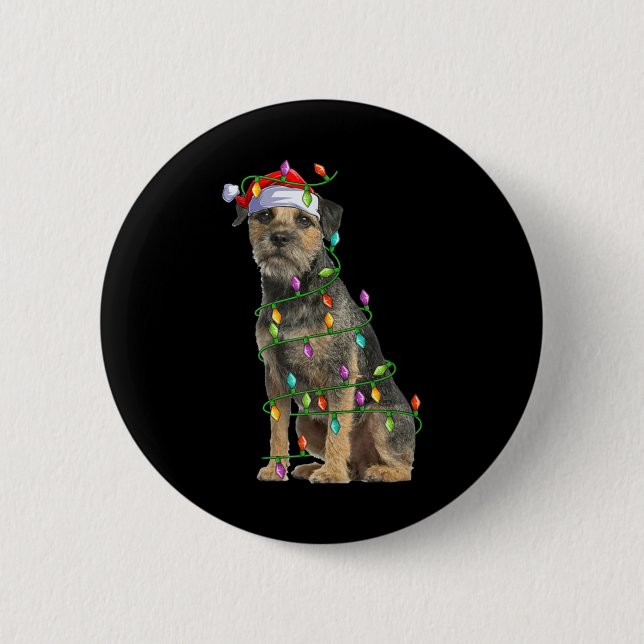 Xmas Lights Santa Hat Border Terrier Dog Christmas 2 Inch Round Button (Front)