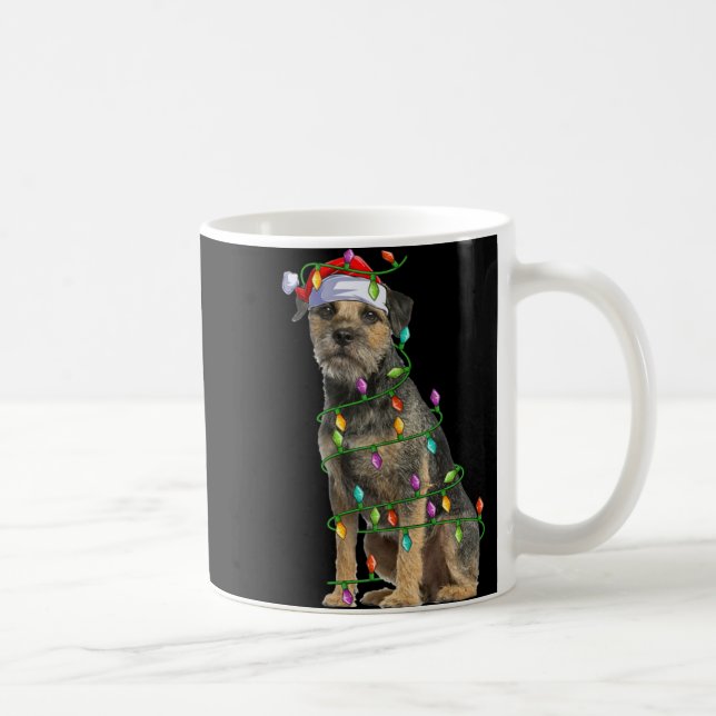 Xmas Lights Santa Hat Border Terrier Dog Christmas Coffee Mug (Right)