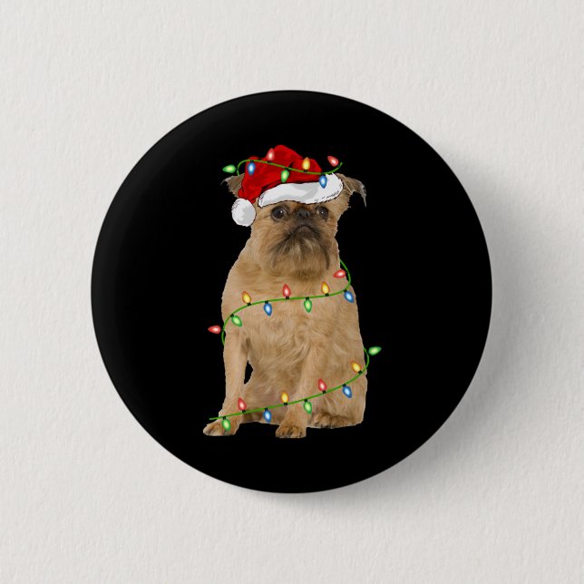 Xmas Lights Santa Hat Brussels Griffon Dog Christm 2 Inch Round Button (Front)