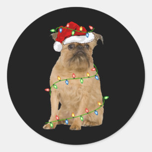 Xmas Lights Santa Hat Brussels Griffon Dog Christm Classic Round Sticker