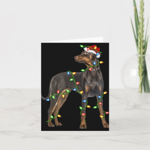Xmas Lights Santa Hat Doberman Nscher Dog Christ Card