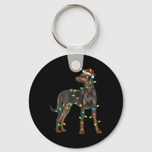 Xmas Lights Santa Hat Doberman Nscher Dog Christ  Keychain
