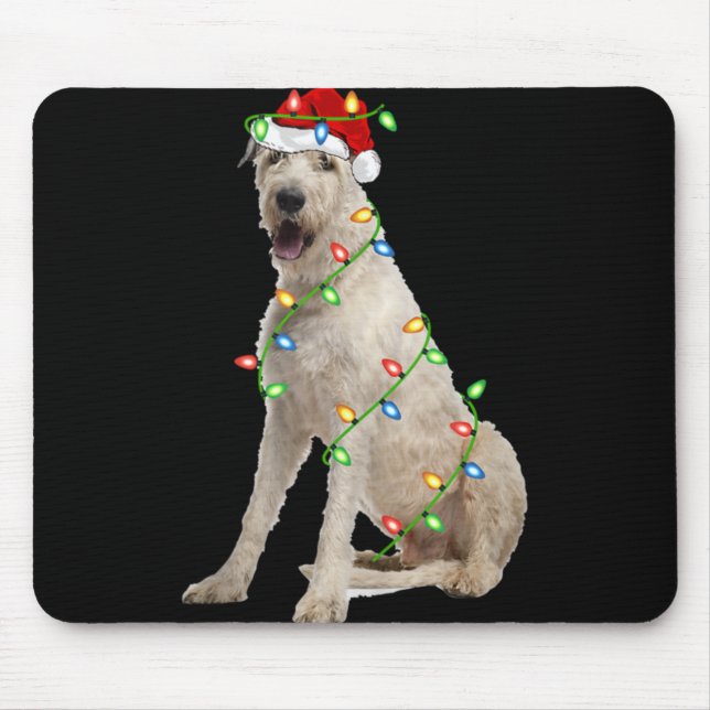 Xmas Lights Santa Hat Irish Wolfhound Dog Christma Mouse Pad (Front)