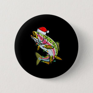 Xmas Lights Santa Hat Rainbow Trout Fish Christmas 2 Inch Round Button