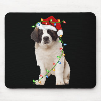 Xmas Lights Santa Hat Saint Bernard Dog Christmas  Mouse Pad
