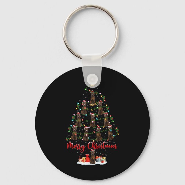 Xmas Lights Santa Irish Setter Dog Christmas Tree  Keychain (Front)