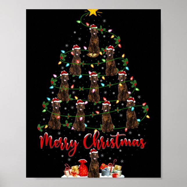 Xmas Lights Santa Irish Setter Dog Christmas Tree  Poster (Front)