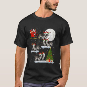 Xmas Lights Santa Riding Alaskan Malamute Dog Chri T-Shirt