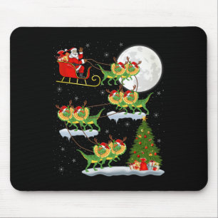 Xmas Lights Santa Riding Dilophosaurus Dinosaur Ch Mouse Pad
