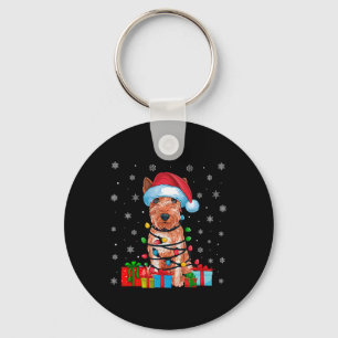Xmas Lights Santa Soft Coated Wheaten Terrier Dog Keychain