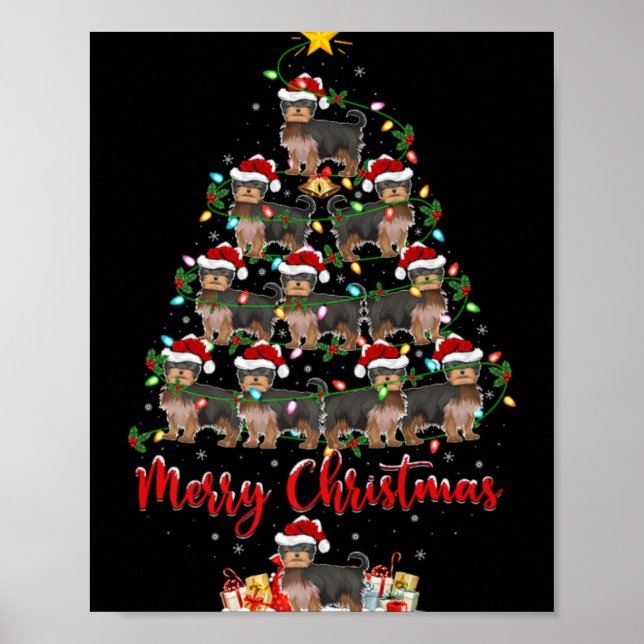 Xmas Lights Santa Yorkshire Terrier Dog Christmas  Poster (Front)